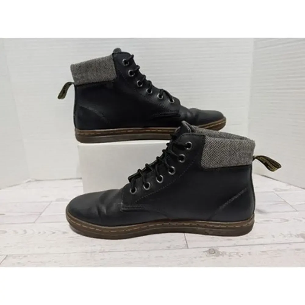 Dr. Martens Maelly Black Leather Fold-Over Cuff Herringbone Ankle Boots Women 8